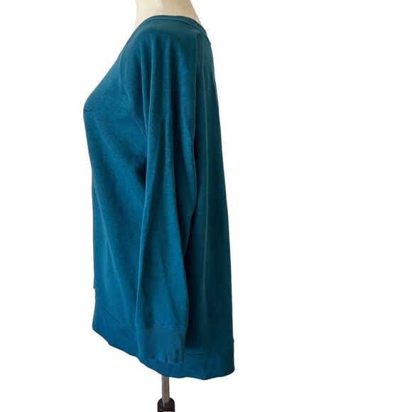 Old Navy “Long Weekend” Embroidered Fleece Sweatshirt Large Teal - Picture 3 of 7